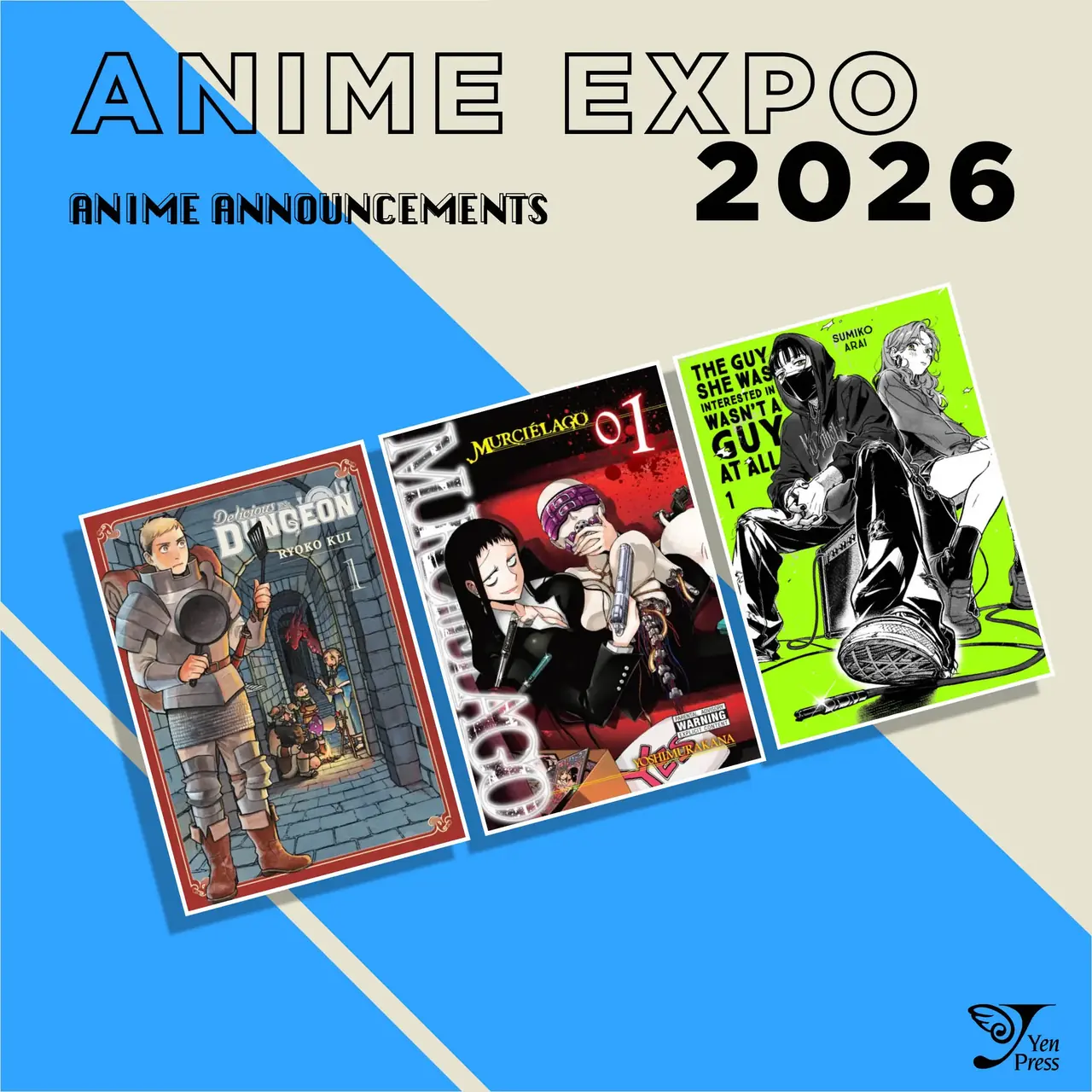 Imagen oficial de Yen Press para su recap de anuncios anime de Anime Expo 2026