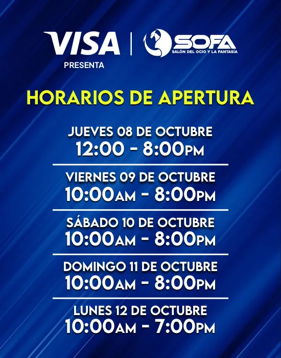 Gráfico oficial con horarios de apertura de SOFA del 8 al 12 de octubre