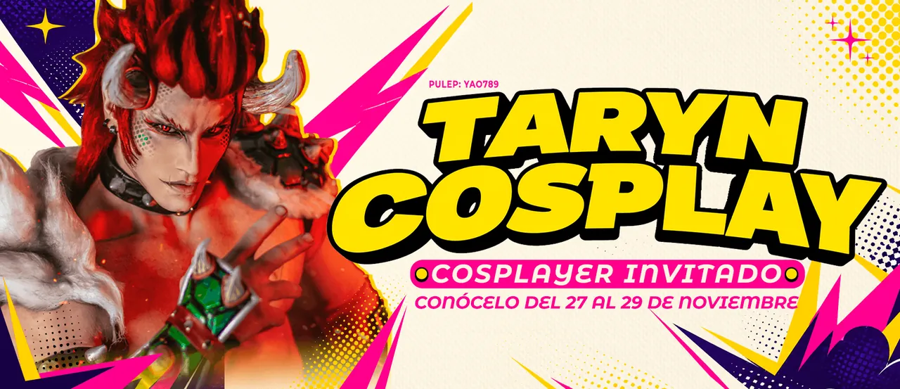 Invitación oficial de Taryn a Comic Con Medellín del 27 al 29 de noviembre, sin referencia a etapas de boletería