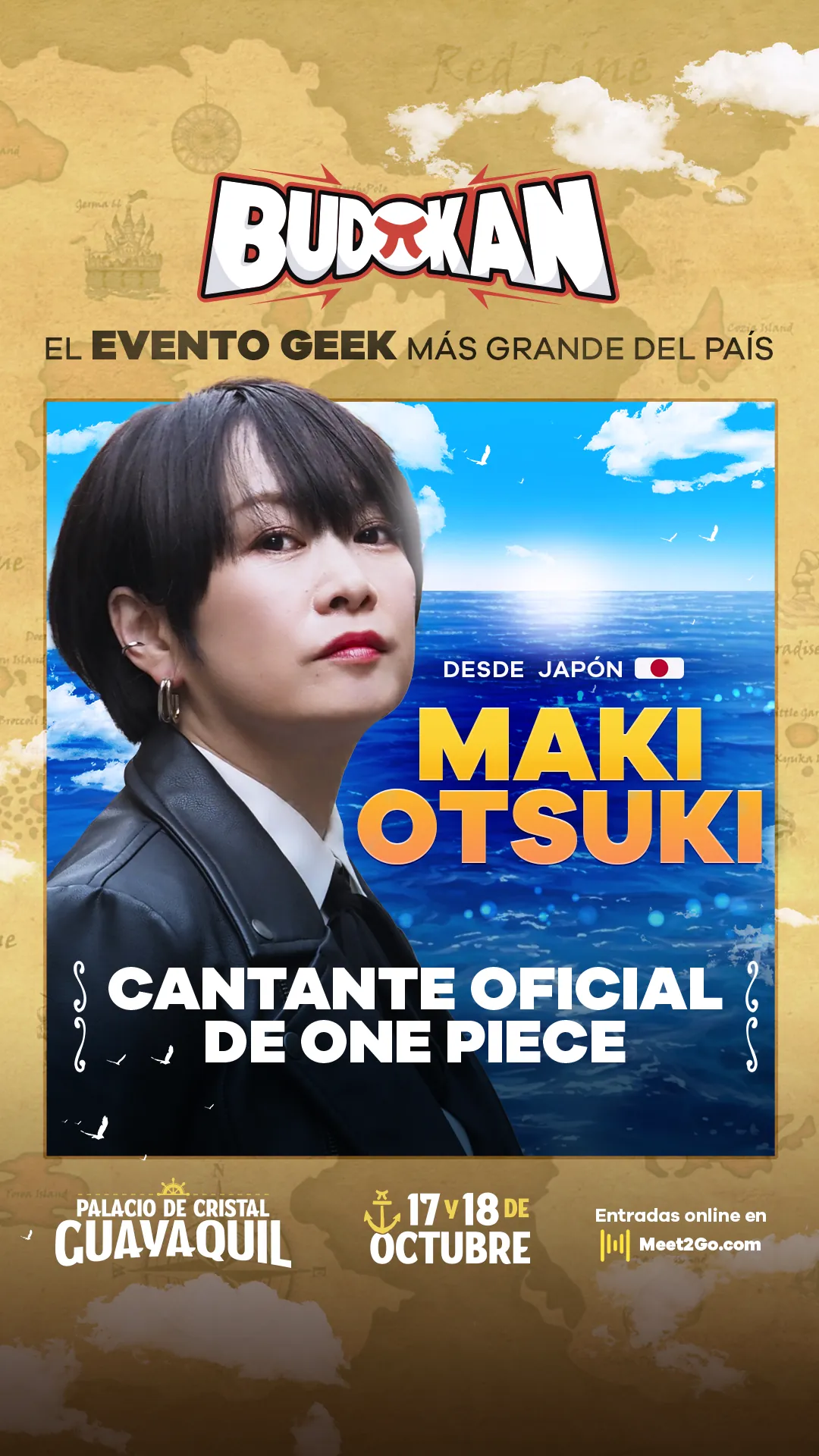 Cartel oficial de Maki Ōtsuki en Budokan Guayaquil del 17 y 18 de octubre, en Palacio de Cristal