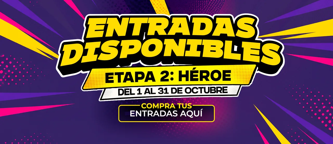 Cartel oficial actual de la etapa 2 Héroe de Comic Con Medellín, con vigencia del 1 al 31 de octubre.