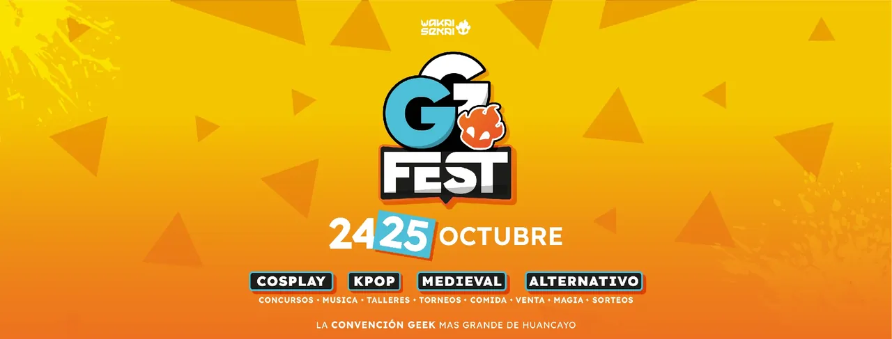 Banner oficial del GG Fest con las fechas 24 y 25 de octubre y actividades de cosplay, K-pop y videojuegos.