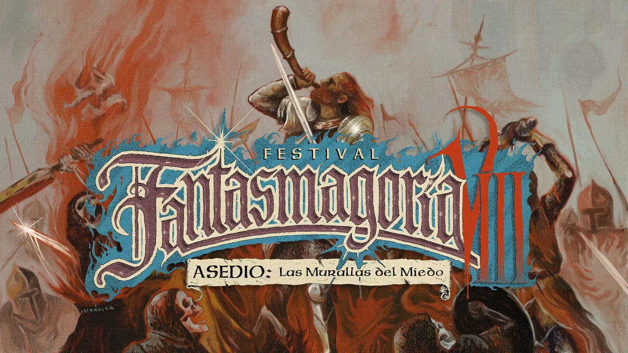 Cartel oficial de la octava edición de Fantasmagoría: Asedio, las murallas del miedo, con una escena ilustrada de fantasía medieval.