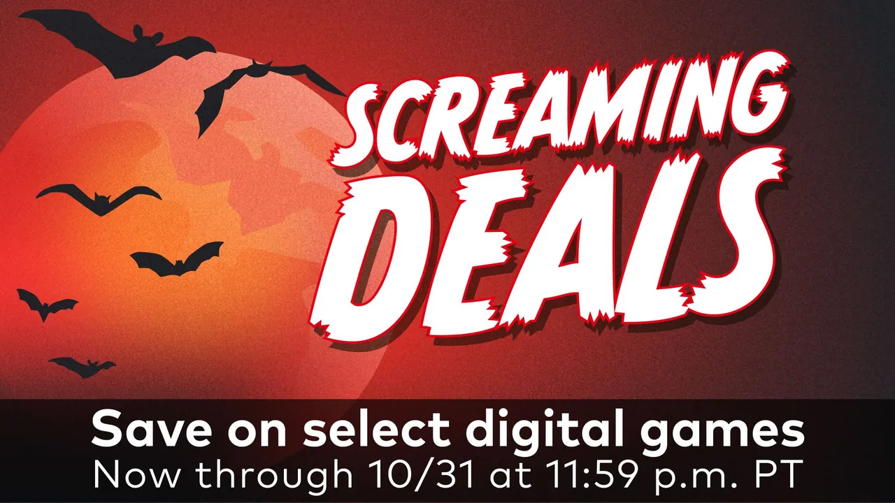 Banner oficial naranja de las ofertas Screaming Deals de Nintendo