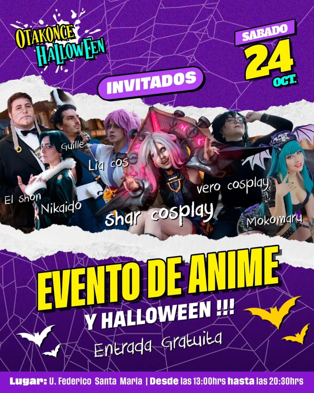 Afiche oficial Otakonce Halloween del sábado24 de octubre con cosplayers invitados