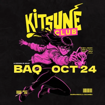 Afiche oficial Kitsune Club Barranquilla con la fecha24 de octubre en La Esquina de Abajo